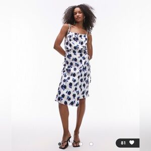 NWT- Topshop square neck wrap tie midi slip dress in blue floral, size 4